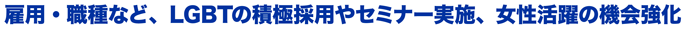雇用・職種など、LGBTの積極採用やセミナー実施、女性活躍の機会強化
