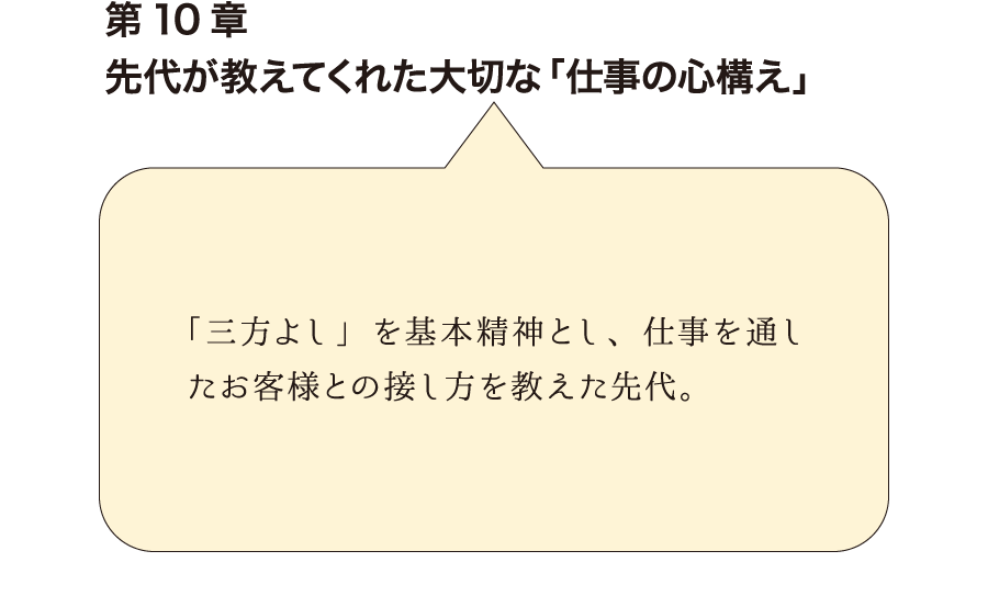 第10章先代が教えてくれた大切な「仕事の心構え」　「三方よし」を基本精神とし、仕事を通したお客様との接し方を教えた先代。